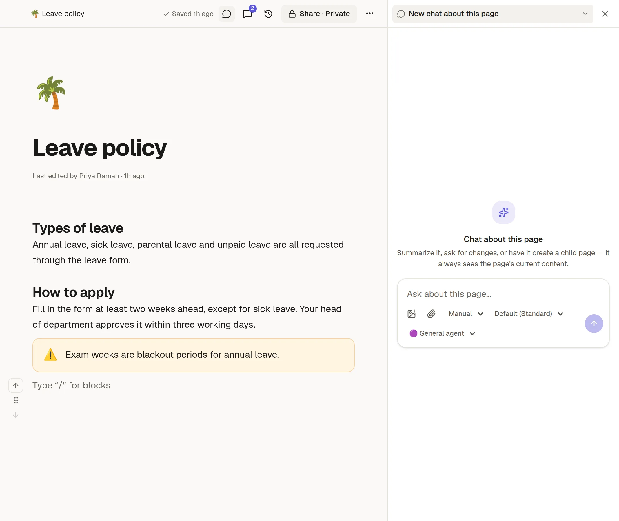 A page with a chat panel docked on the right